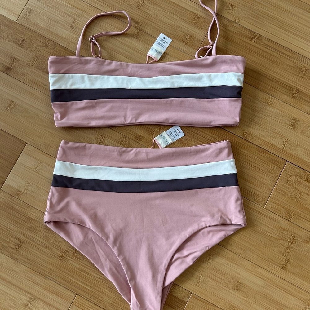 L*Space New Rebel Stripe Top and Portia Stripe Bottom Bikini Swimsuit Set SZ ML